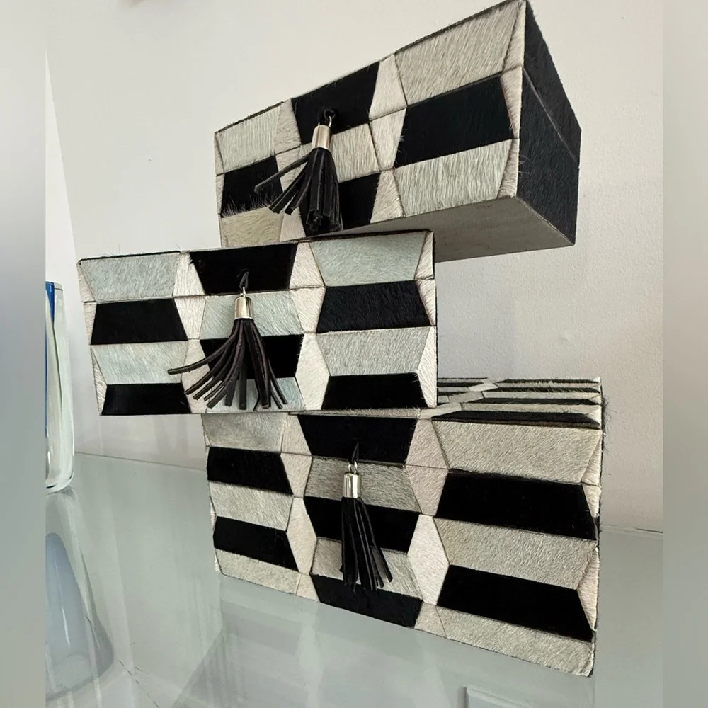 Cow skin covered Geometric Black and White Storage or jewelry Boxes